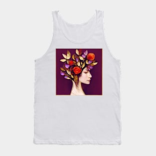 tree, flower, rose, gold, silver, red, purple, woman Tank Top